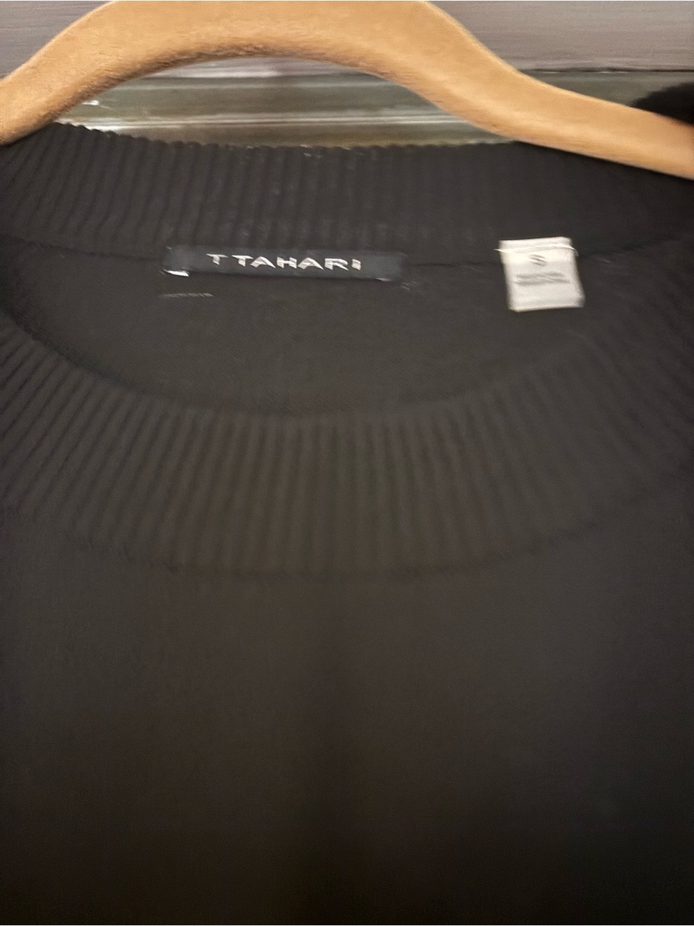 Tahari Black Ribbed Crewneck Sweater